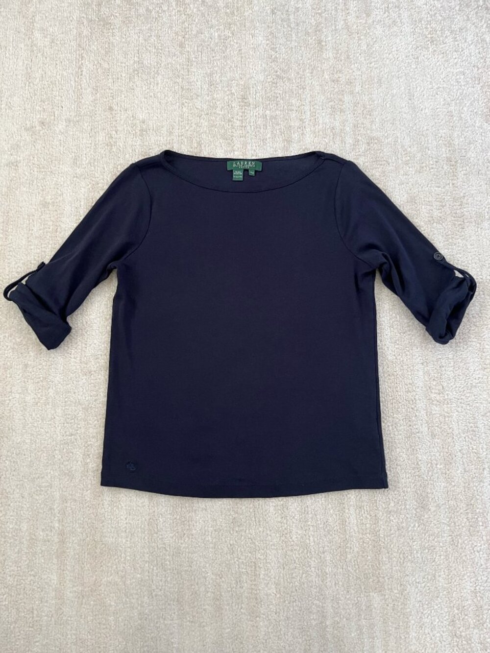 Lauren Ralph Lauren Womens Boatneck Blue Cotton Knit Top M Petite